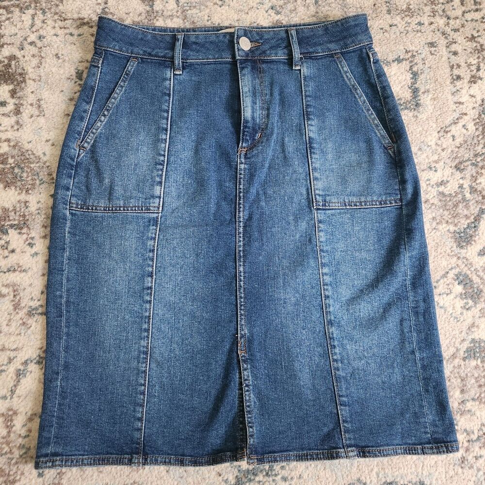 LOFT Blue Denim Midi Skirt